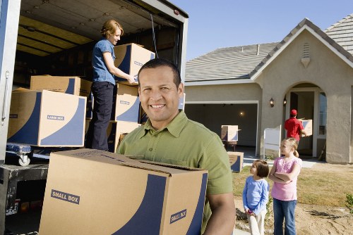 Interior of a spacious moving truck with organized belongings